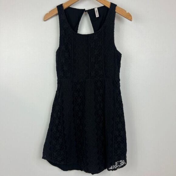 RVCA Small Sleeveless Black Lace Detail Open Back Mini Dress A Line Summer - Picture 15 of 15